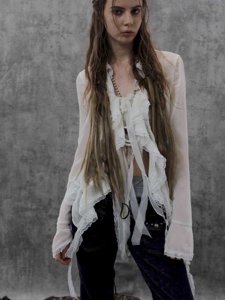 Original Textured Sheer Chiffon Blouse【s0000013908】