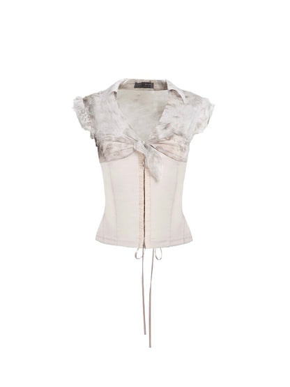 Silk Print Patchwork Corset Top【s0000017662】
