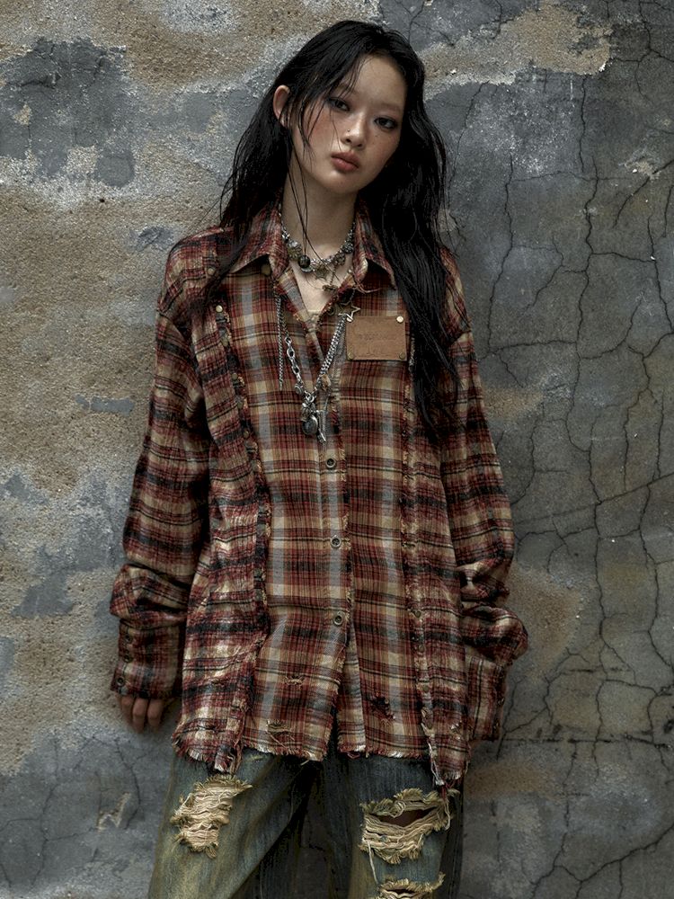 OLD Washed Color Collision Plaid Shirt [S0000009754]