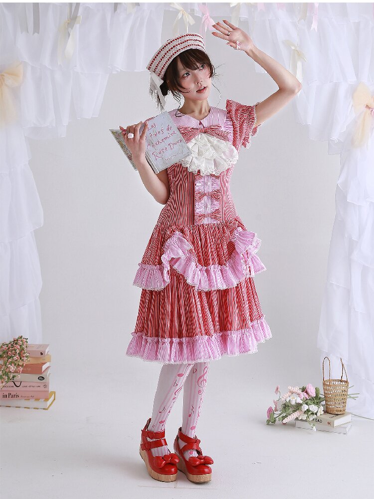 Vintage Red Striped Skirt Dress【s0000016551】