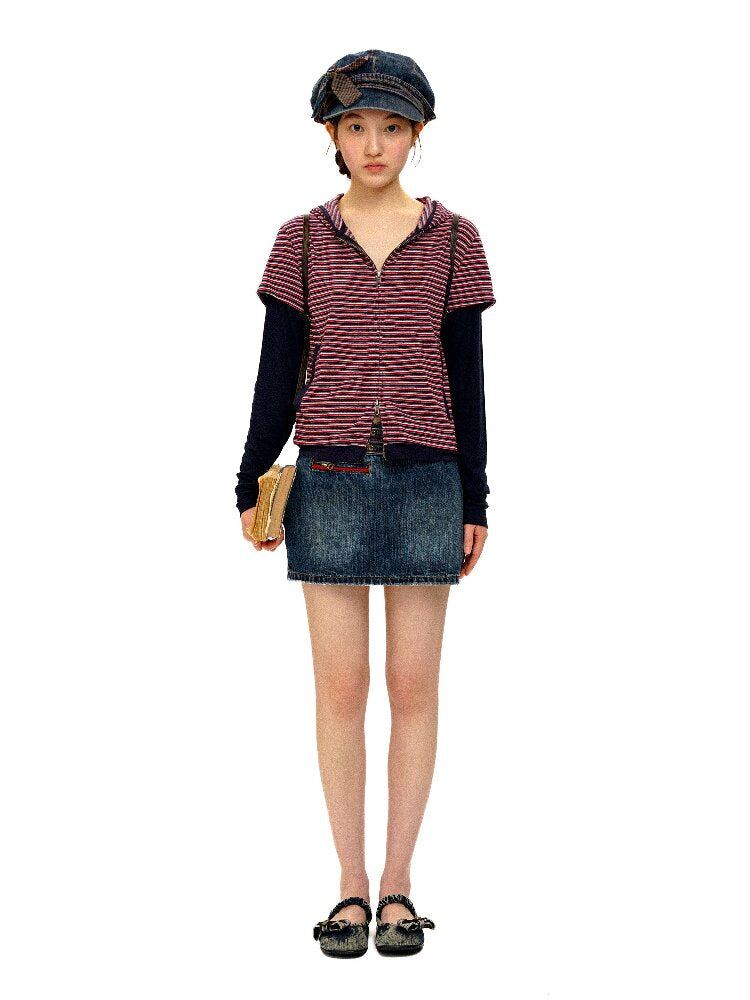 Vintage Denim Fringe Jacket Skirt【s0000016091】