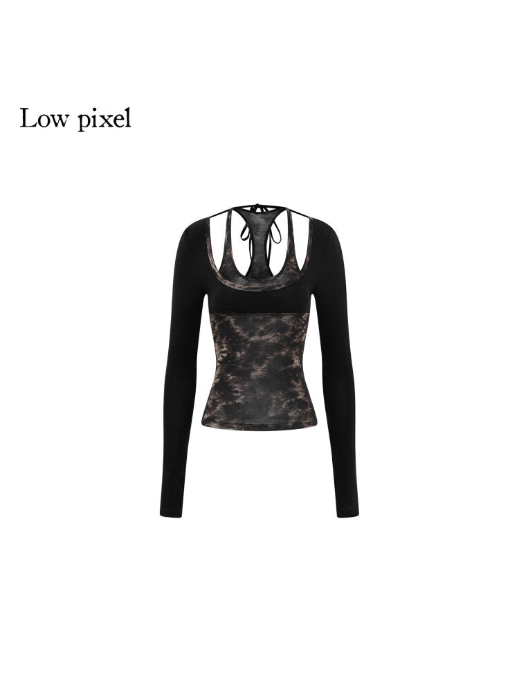 Wool Color-Blocking Lyocell Top【s0000015599】