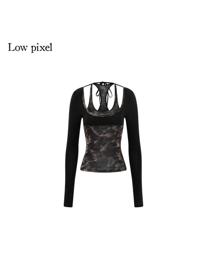 Wool Color-Blocking Lyocell Top【s0000015599】