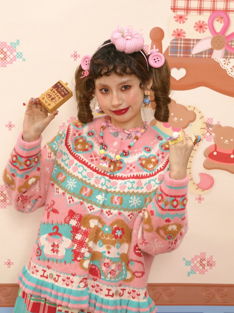 Red Pink Mink Wool Rabbit Cardigan【s0000015572】