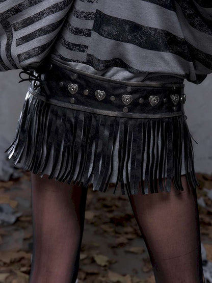 Heavy-Duty Fringe Wide Leather Belt【s0000014476】