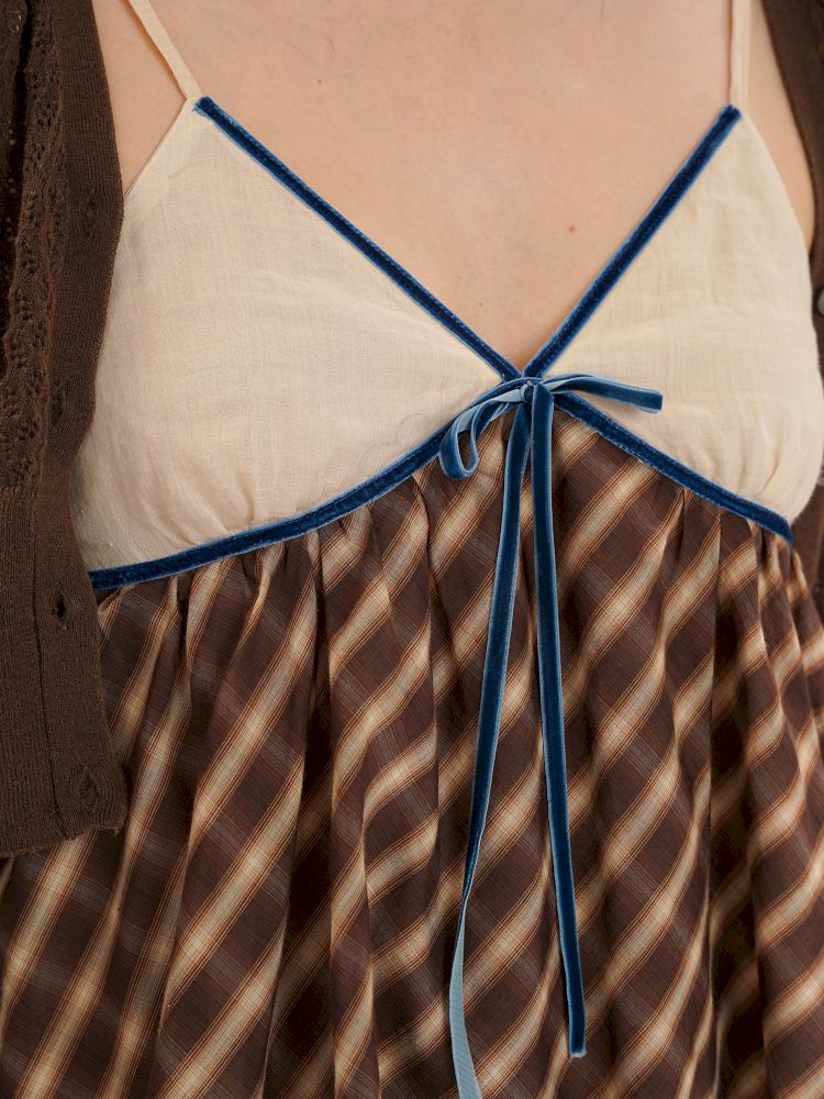 Splicing velvet webbing halter dress【s0000013450】