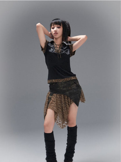 POLO NECK COLLISION COLOR SLEEVE TOP [S0000008468]