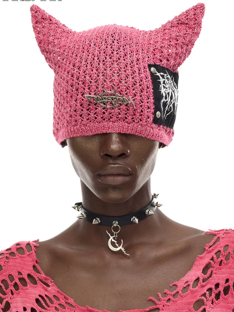Cat-Eared Concept Little Devil Hole-Pattern Beanie【s0000014010】