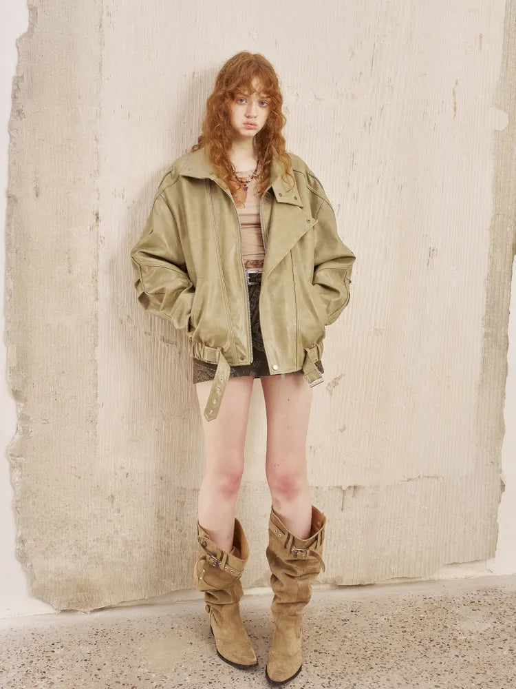 Oversized Short-Length Leather Jacket【s0000014053】