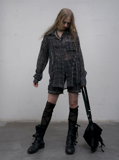 Polka dot plaid sun loose shirt【s0000012622】