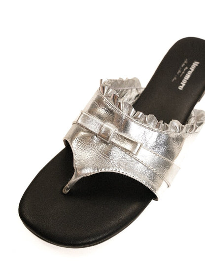 Top Grain Cowhide Ruffled Flip Flop【s0000017441】