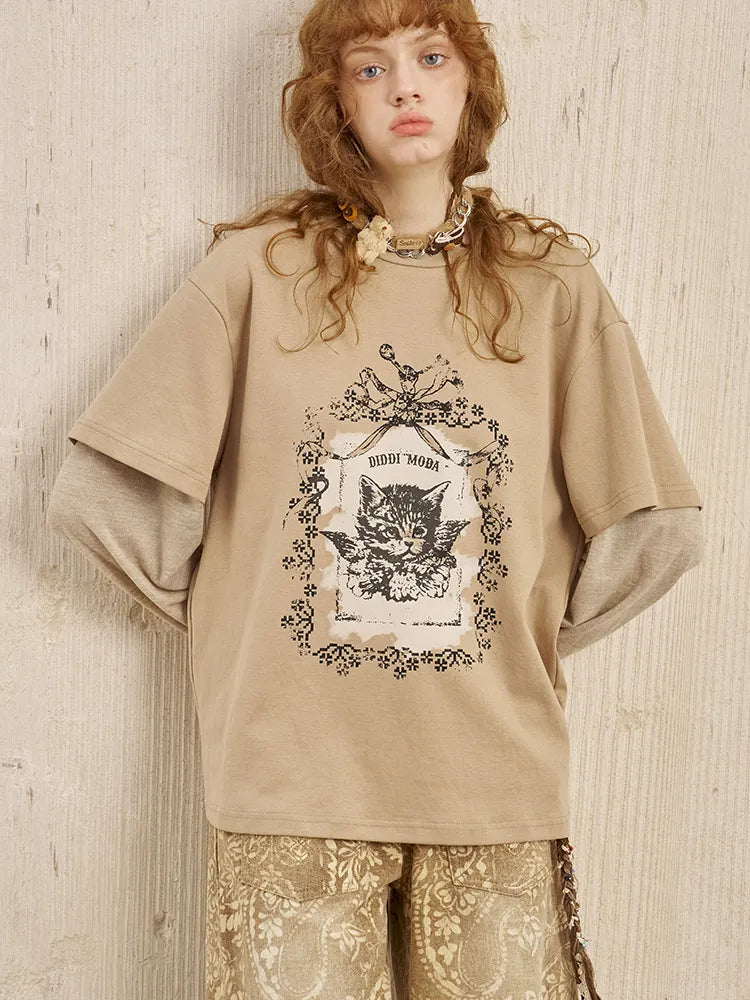 Oversized Faux Two-Piece Long-Sleeve T-Shirt【s0000014047】