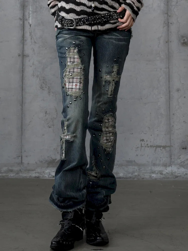 Distressed Straight-Leg Slim-Fit Jeans【s0000013946】