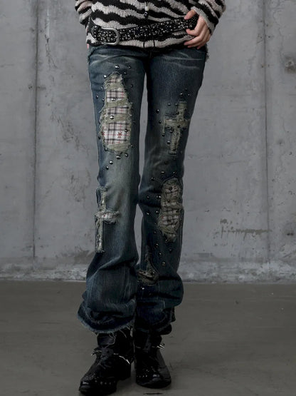 Distressed Straight-Leg Slim-Fit Jeans【s0000013946】