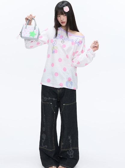 Polka Dot Stripe Long Sleeve Top【s0000016397】
