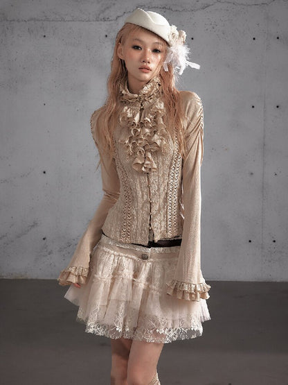 Ruffle Lace Long Sleeve Top【s0000019154】