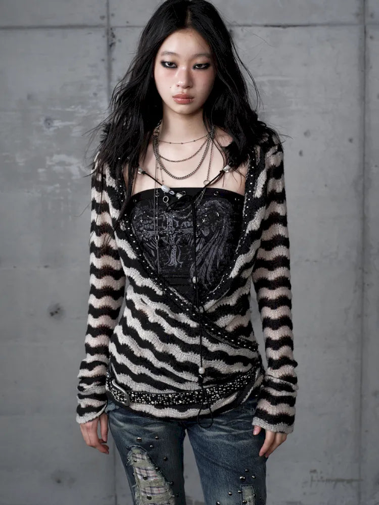 Two-Piece Set Striped Knit Top【s0000013953】