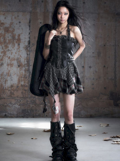 Patchwork Lattice Waisted Dress【s0000013889】