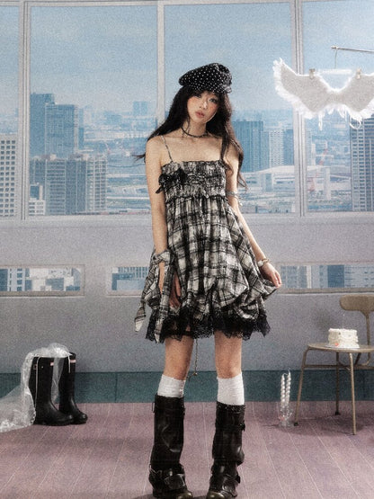 Lace Patchwork Plaid Sundress【s0000016277】