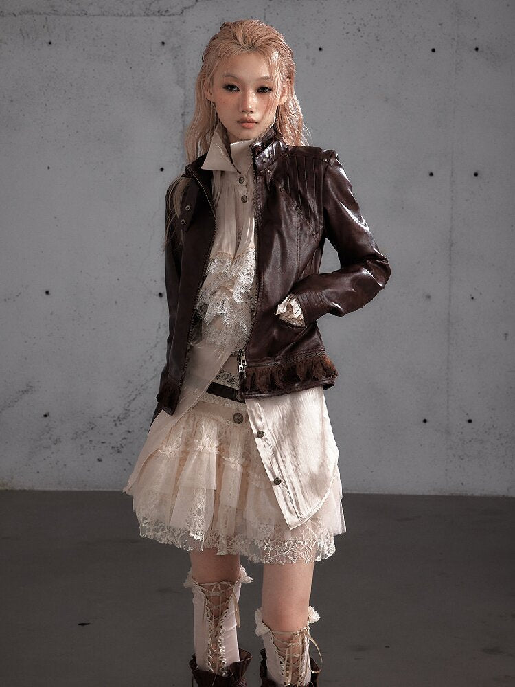 Riveted PU Leather Split Jacket【s0000019156】