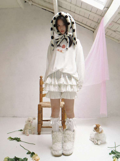 Polka Dot Shearling Rabbit Ear Hat【s0000014528】