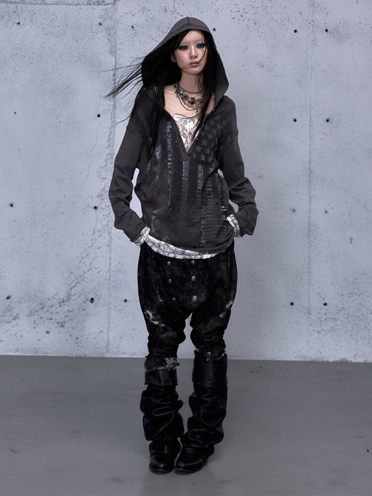 Washed Ripped Denim Harem Pants【s0000015549】