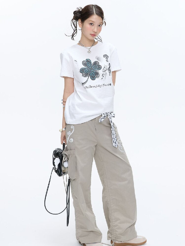 White Melody Shoulder Sleeve T-Shirt【s0000016381】