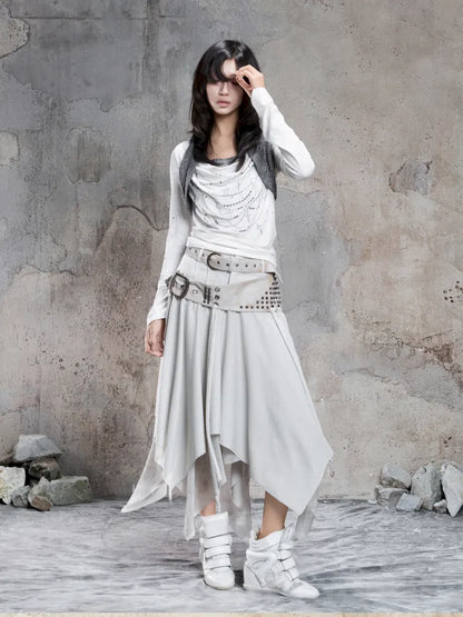 Asymmetrical faux two-piece long-sleeve knit top【s0000014134】