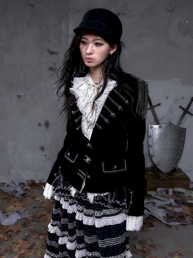 Waist-Defining Flocked Suit Jacket【s0000014458】