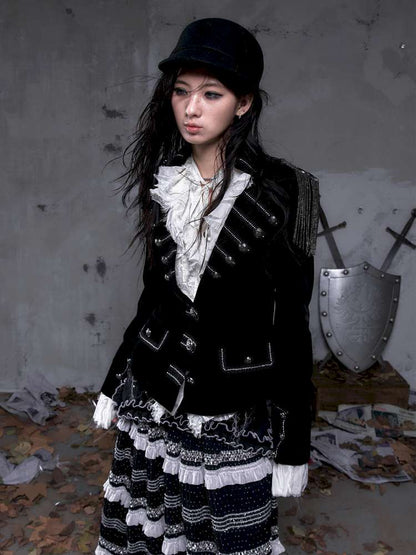 Waist-Defining Flocked Suit Jacket【s0000014458】