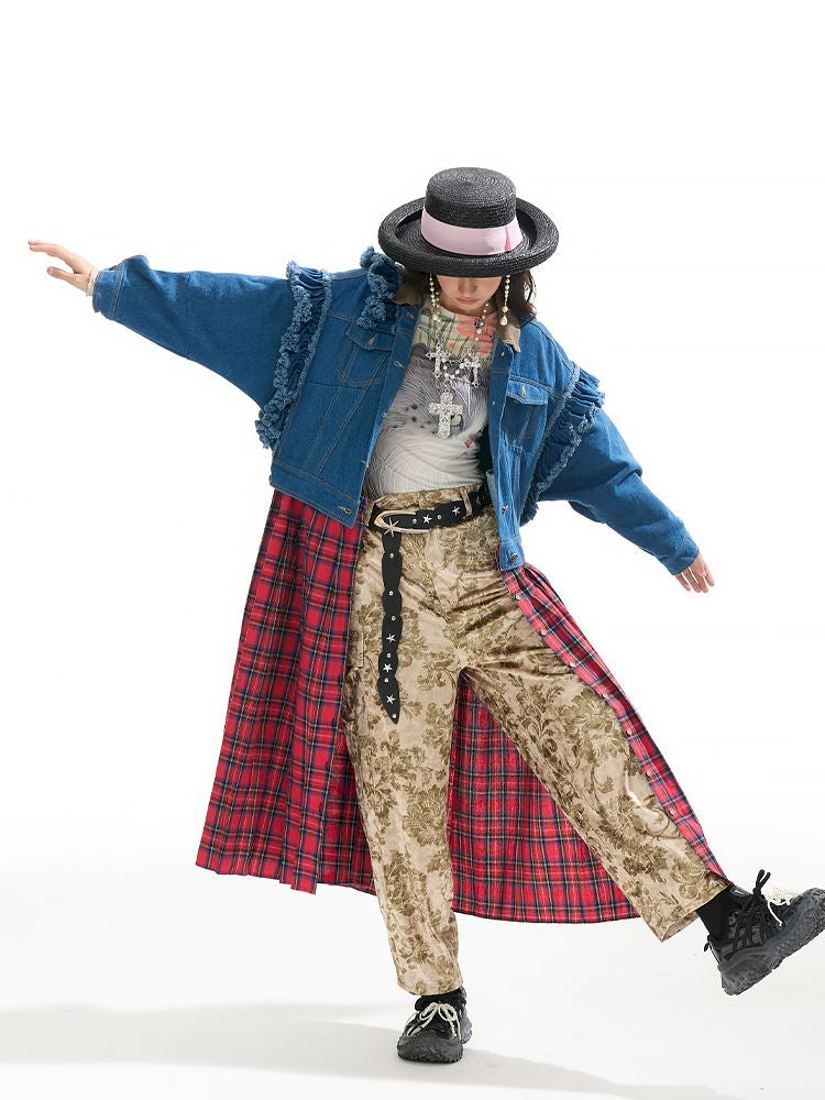Plaid Denim Loose Trench Coat【s0000011319】