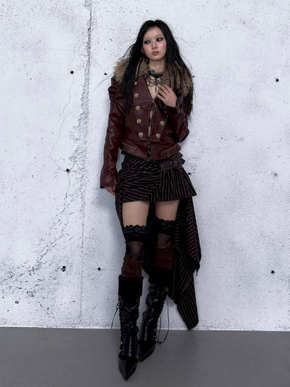 Court Punk Fur Waist Leather Coat【s0000014927】