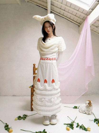 Cream Strawberry Cake Print Pencil Skirt【s0000014531】