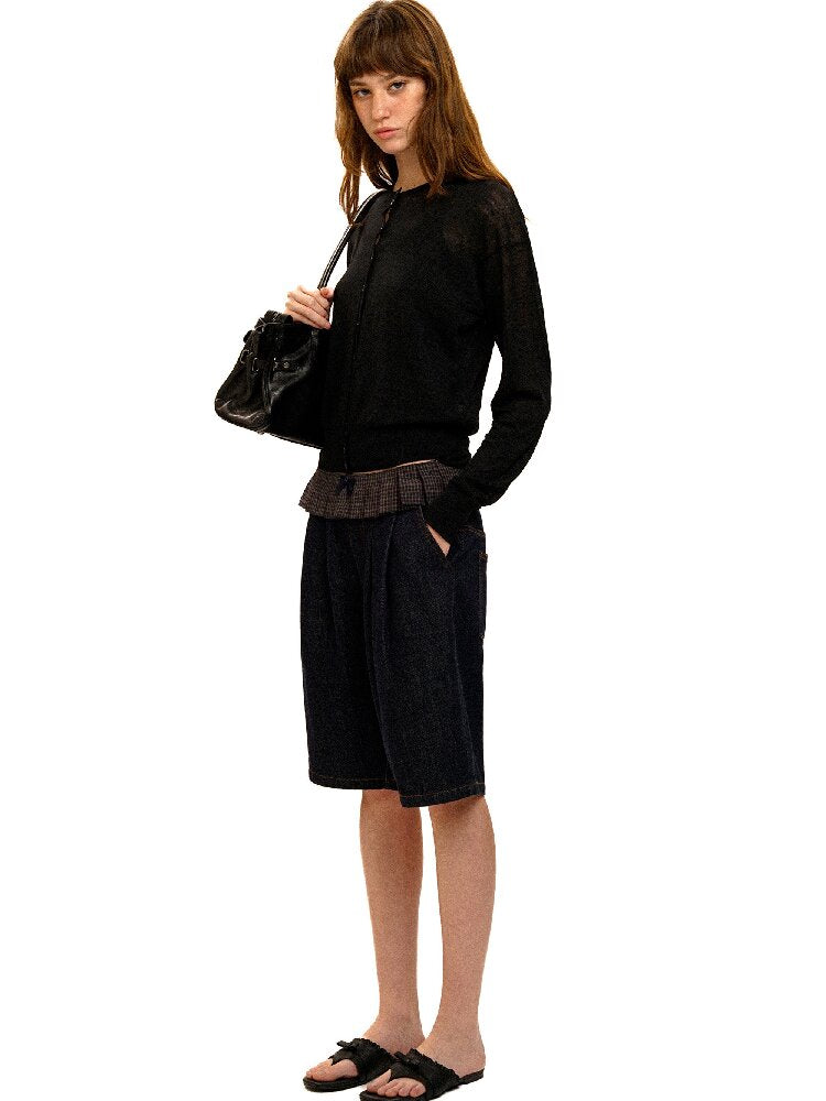 Pleated Plaid Straight Leg Jeans【s0000017912】