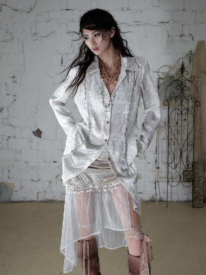 Baroque Chain Satin Long Shirt【s0000017240】