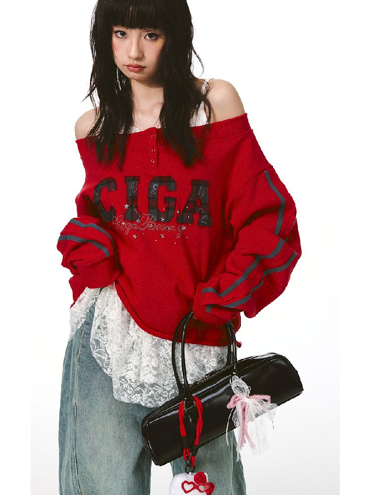 하나의 어깨 슬래시 다중 스웨트 셔츠 [S0000011427]