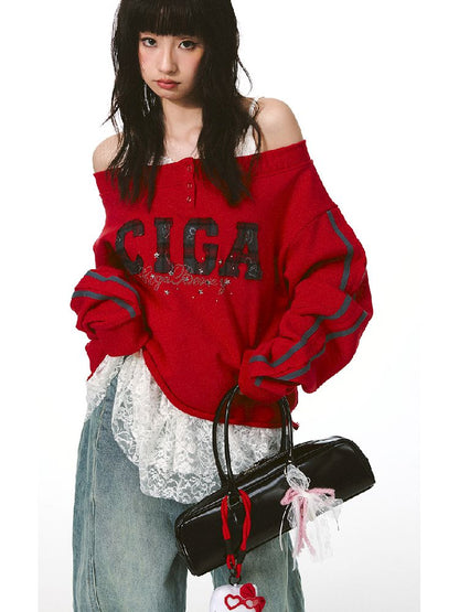 하나의 어깨 슬래시 다중 스웨트 셔츠 [S0000011427]