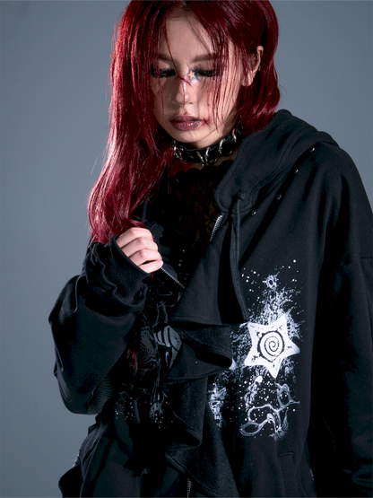 Ruffled Print Hoodie Cardigan【s0000013917】