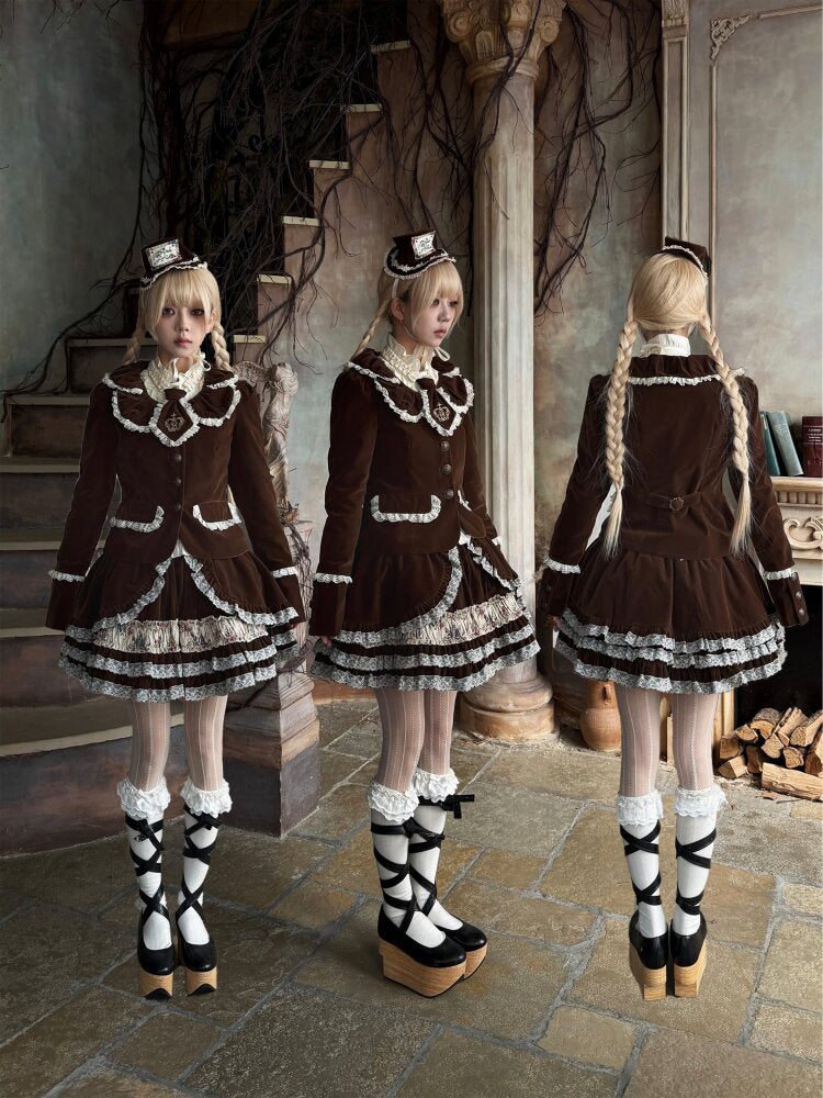 Vintage Brown Velvet Lace Blazer【s0000015616】