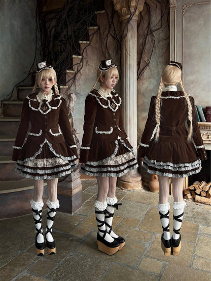 Vintage Brown Velvet Lace Blazer【s0000015616】