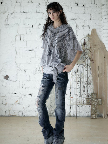 Ripped Knit Hooded Short Smock T Shirt【s0000016993】