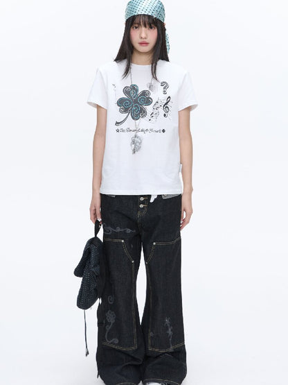 Stud Washed Two Tone Raw Jeans【s0000016398】