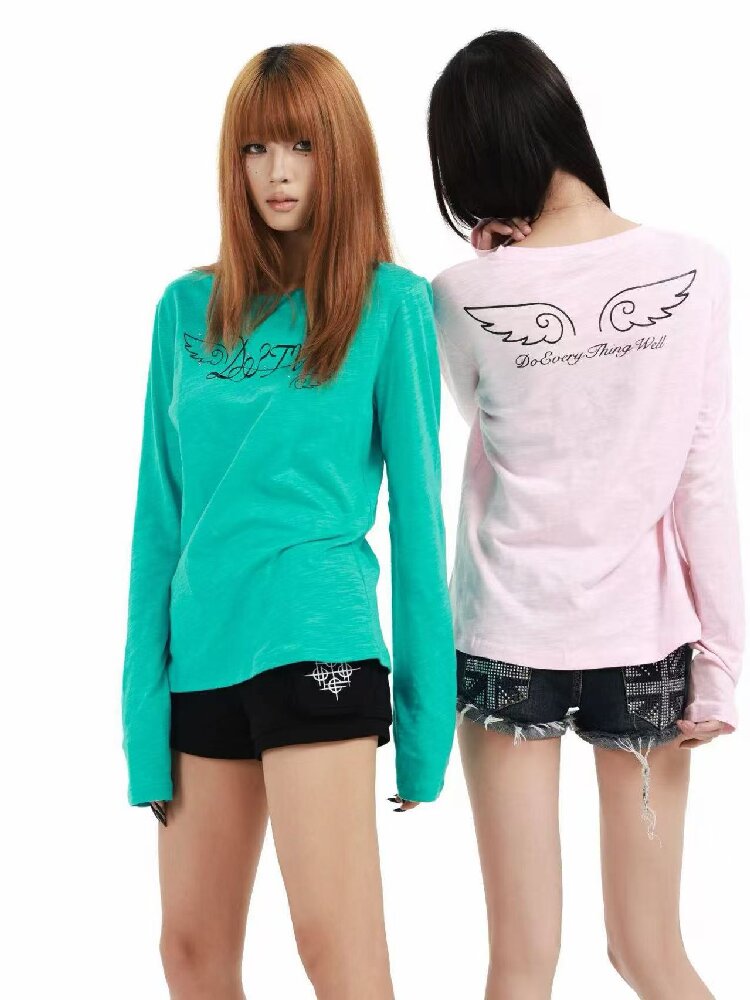 Angel Slogan Cotton Long-Sleeve T【s0000018356】