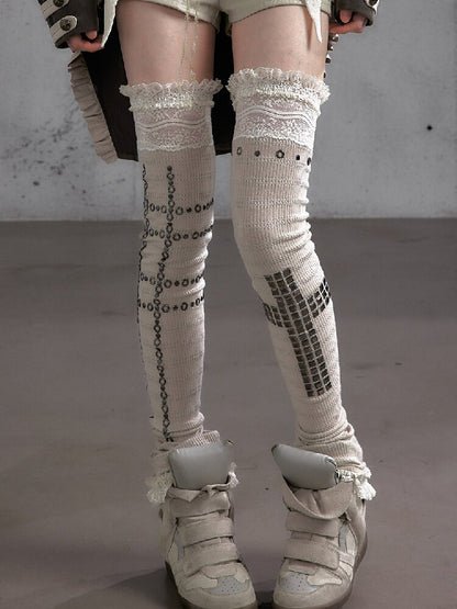 Lace Rhinestone Knit Leg Covers【s0000019164】