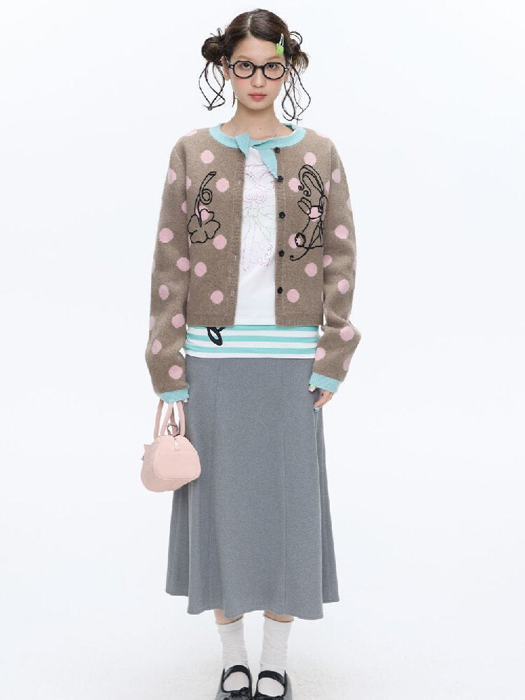 Contrasting Bow Polka Dot Sweater【s0000016382】