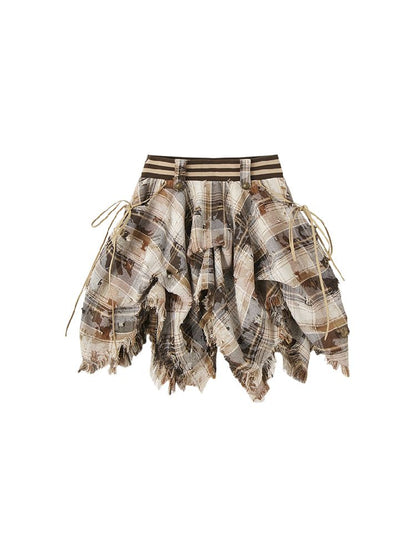 Plaid IRREGULAR POM POM POM HALTER SKIRT [S0000010318]