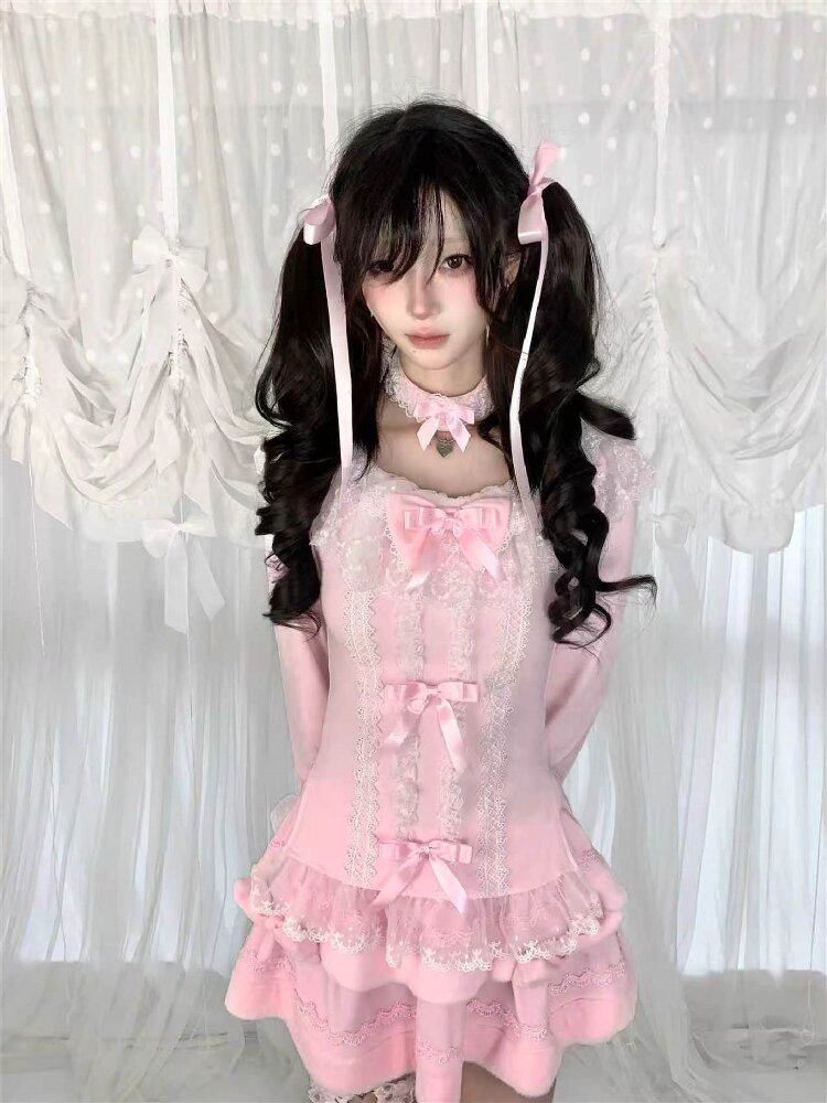 Multi-Layer Lace Bow Long Sleeve Shirt【s0000018533】