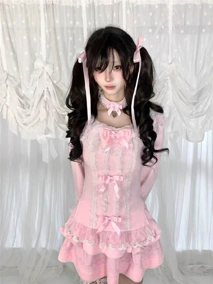 Multi-Layer Lace Bow Long Sleeve Shirt【s0000018533】