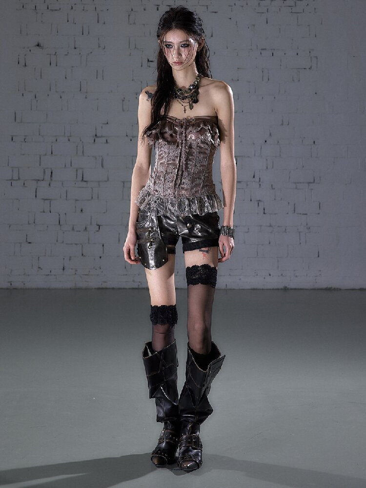 Patchwork Lace Satin Short Corset【s0000016204】