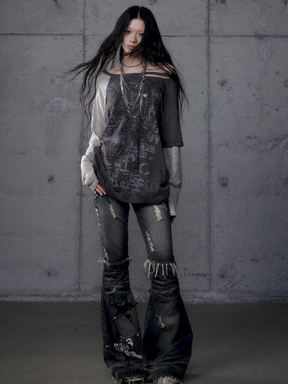 One-shoulder long-sleeved T-shirt【s0000013468】